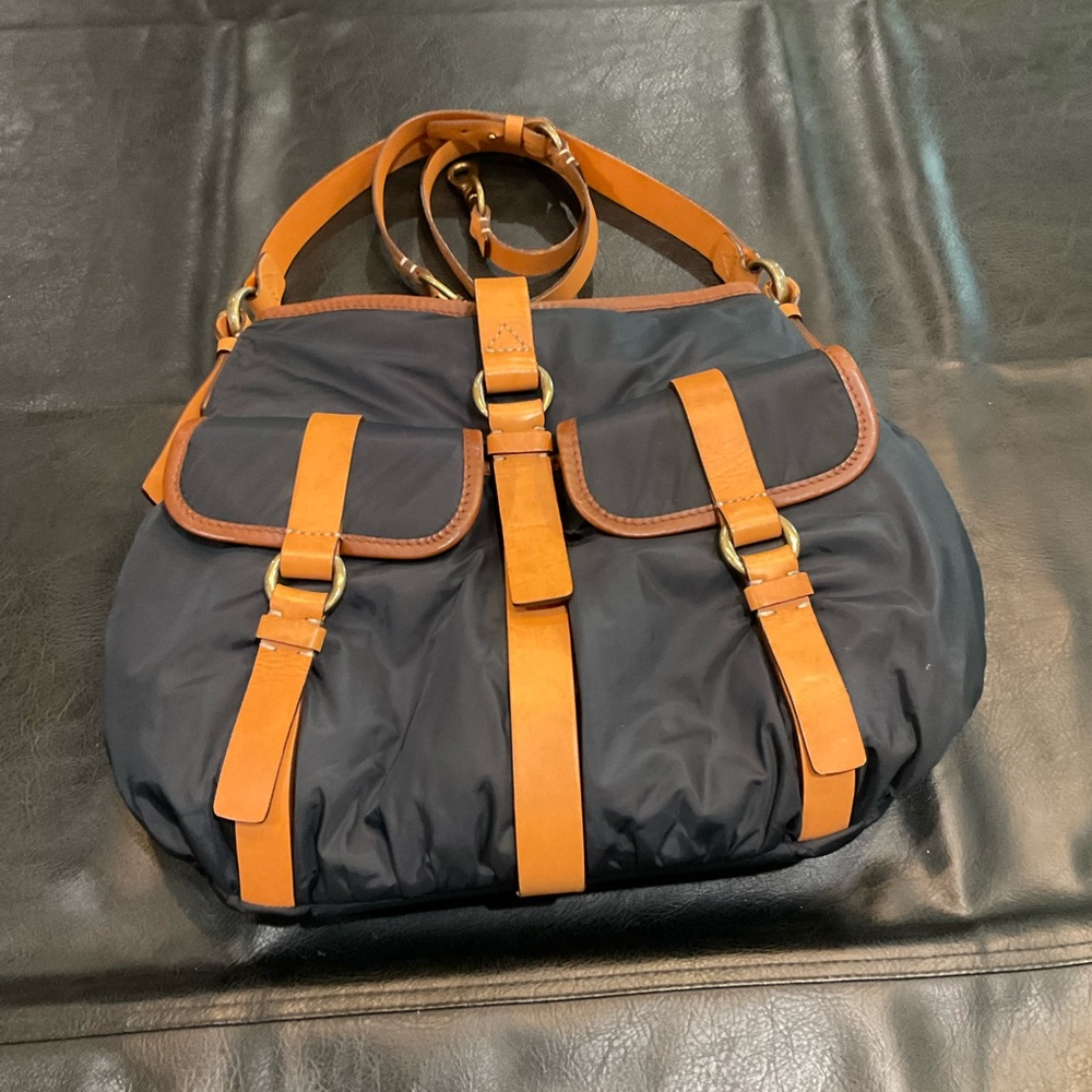 Cole Haan Hobo Bag /navy blue nylon and carmel leather